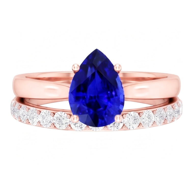 Bague de fiançailles avec pierres précieuses poire et anneau de diamants en or rose 4 carats