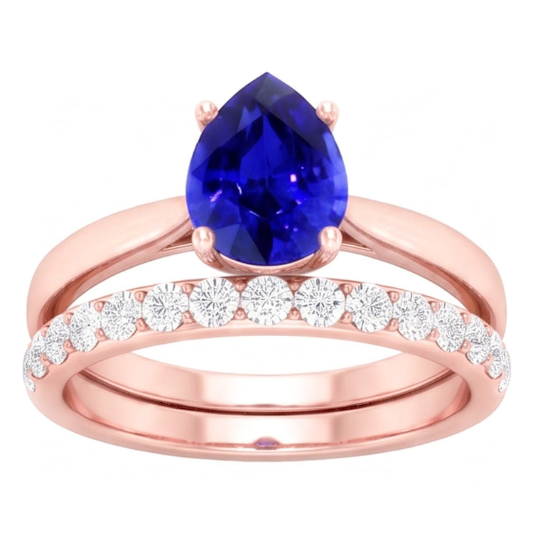 Bague de fiançailles avec pierres précieuses poire et anneau de diamants en or rose 4 carats