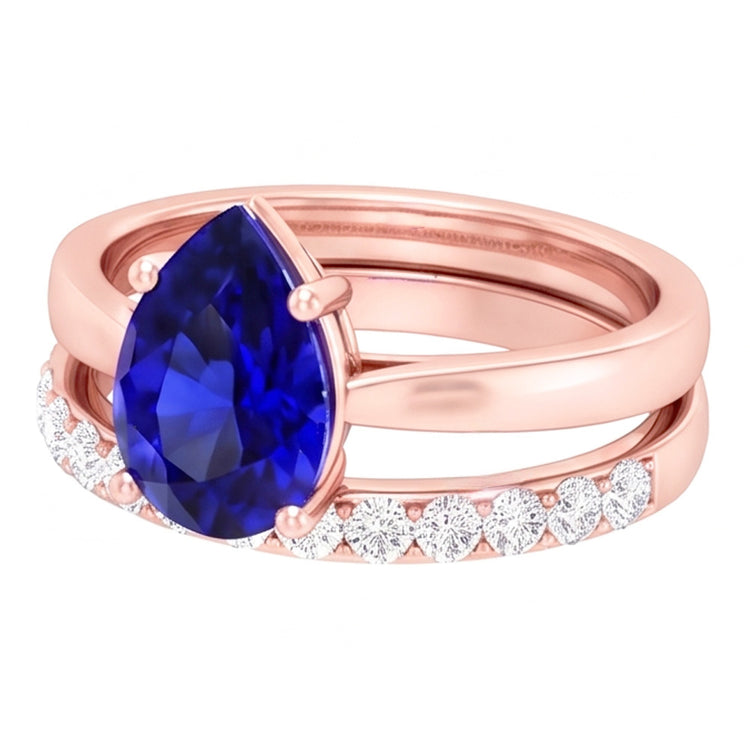 Bague de fiançailles avec pierres précieuses poire et anneau de diamants en or rose 4 carats