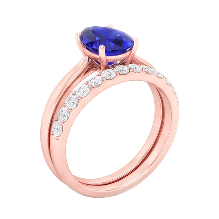 Bague de fiançailles avec pierres précieuses poire et anneau de diamants en or rose 4 carats