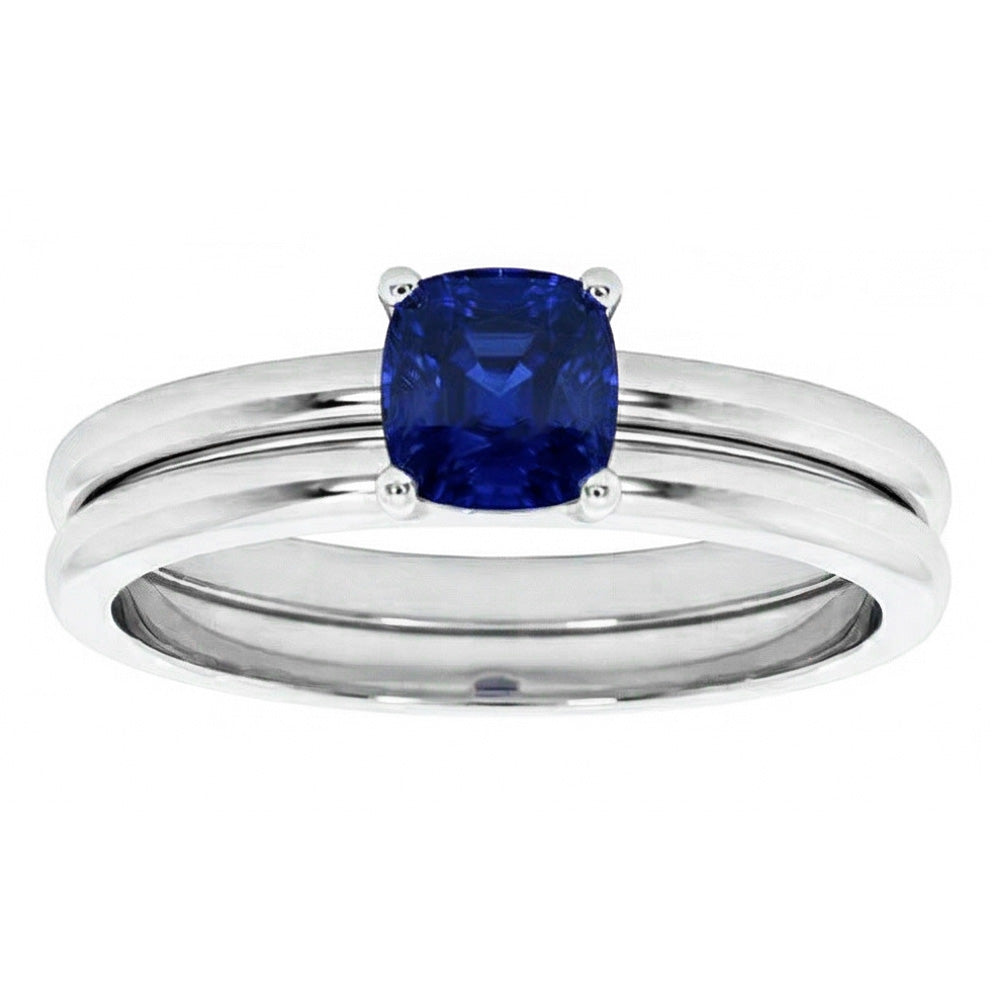 Bague de fiançailles avec saphir bleu coussin solitaire sertie 1 carat
