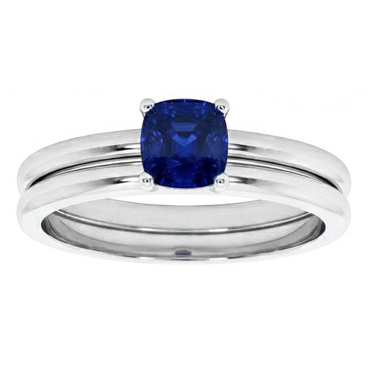 Bague de fiançailles avec saphir bleu coussin solitaire sertie 1 carat
