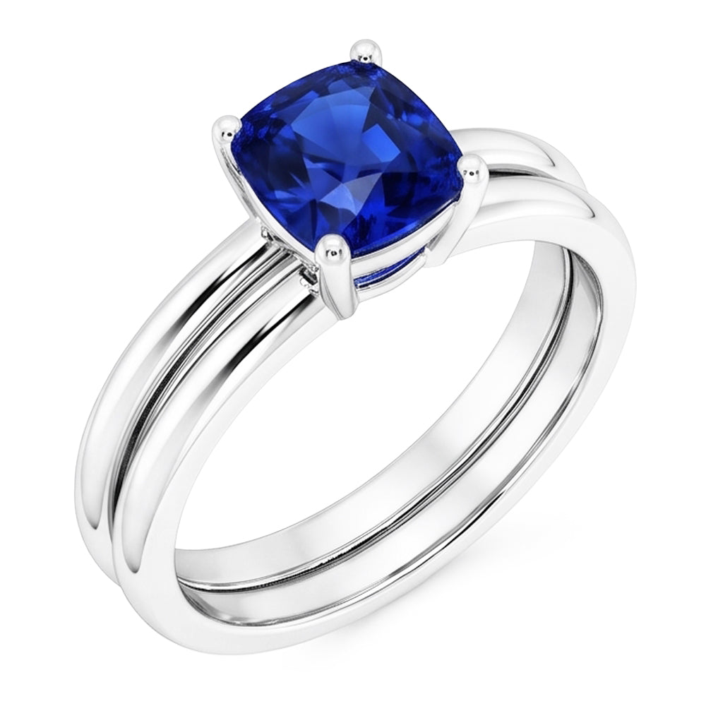 Bague de fiançailles avec saphir bleu coussin solitaire sertie 1 carat