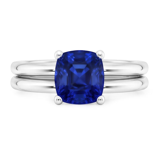 Bague de fiançailles avec saphir bleu coussin solitaire sertie 1 carat