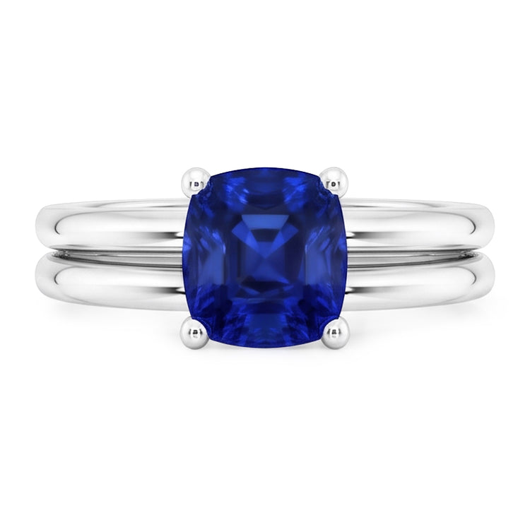 Bague de fiançailles avec saphir bleu coussin solitaire sertie 1 carat