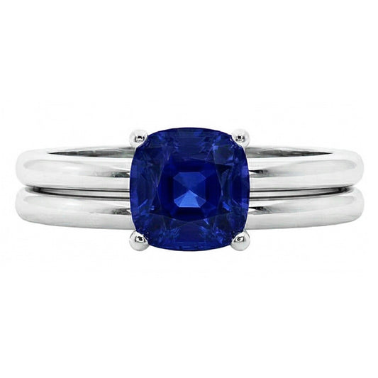 Bague de fiançailles avec saphir bleu coussin solitaire sertie 1 carat