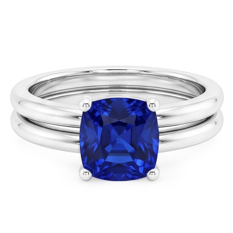 Bague de fiançailles avec saphir bleu coussin solitaire sertie 1 carat