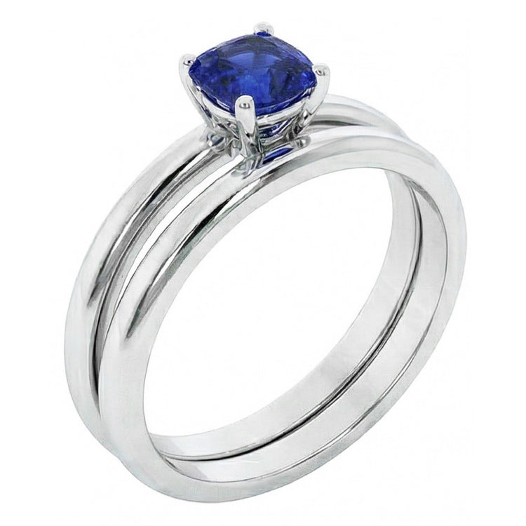 Bague de fiançailles avec saphir bleu coussin solitaire sertie 1 carat