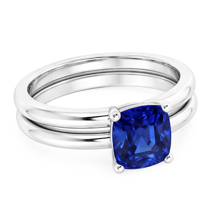 Bague de fiançailles avec saphir bleu coussin solitaire sertie 1 carat