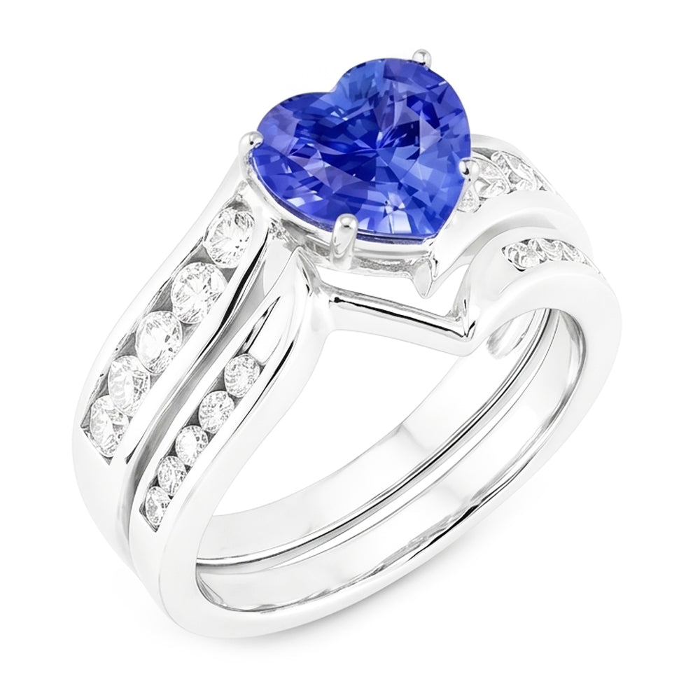 Bague de fiançailles coeur de fiançailles en or blanc et saphir bleu serti 4 carats