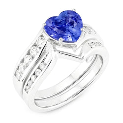 Bague de fiançailles coeur de fiançailles en or blanc et saphir bleu serti 4 carats