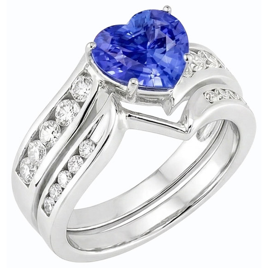 Bague de fiançailles coeur de fiançailles en or blanc et saphir bleu serti 4 carats