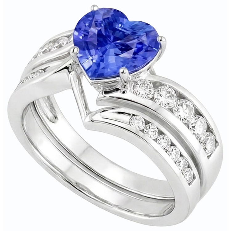Bague de fiançailles coeur de fiançailles en or blanc et saphir bleu serti 4 carats