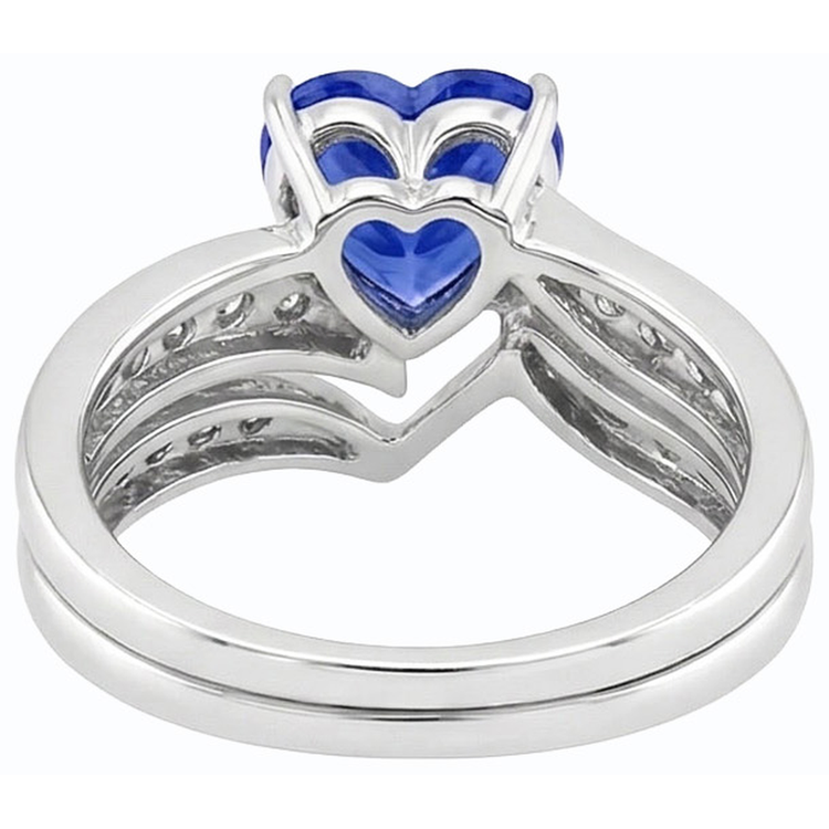 Bague de fiançailles coeur de fiançailles en or blanc et saphir bleu serti 4 carats