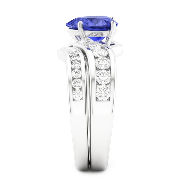 Bague de fiançailles coeur de fiançailles en or blanc et saphir bleu serti 4 carats