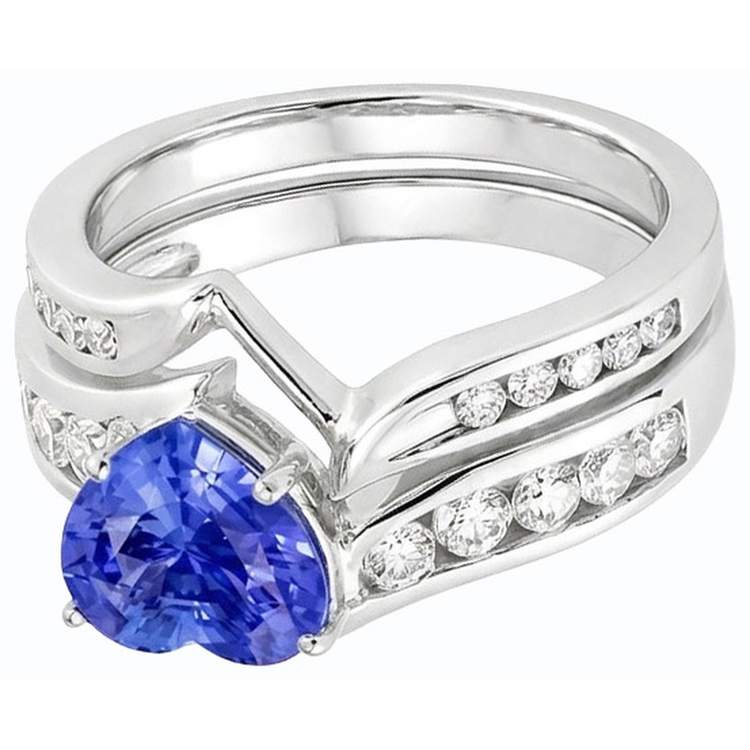Bague de fiançailles coeur de fiançailles en or blanc et saphir bleu serti 4 carats