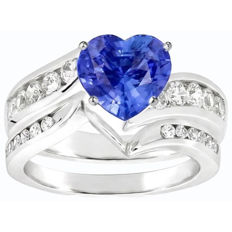 Bague de fiançailles coeur de fiançailles en or blanc et saphir bleu serti 4 carats