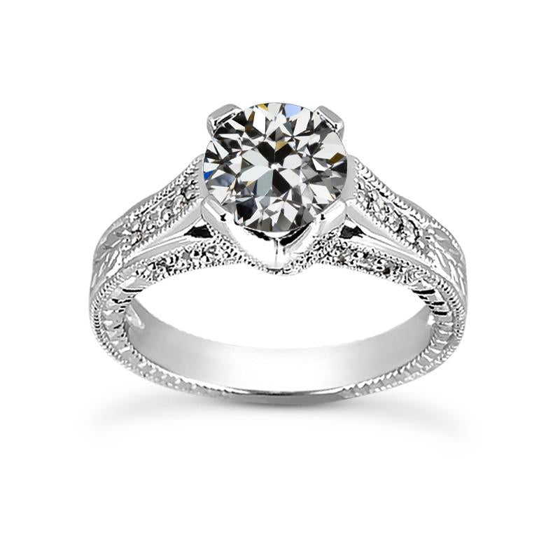 Bague de fiançailles de style antique de 2 carats ronde avec Véritable diamant de mineur ancien