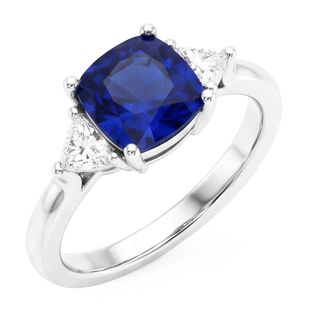Bague de fiançailles diamant 3 pierres avec un saphir bleu 2.75 carats Nouveau