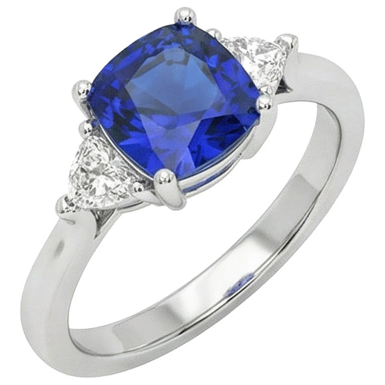 Bague de fiançailles diamant 3 pierres avec un saphir bleu 2.75 carats Nouveau