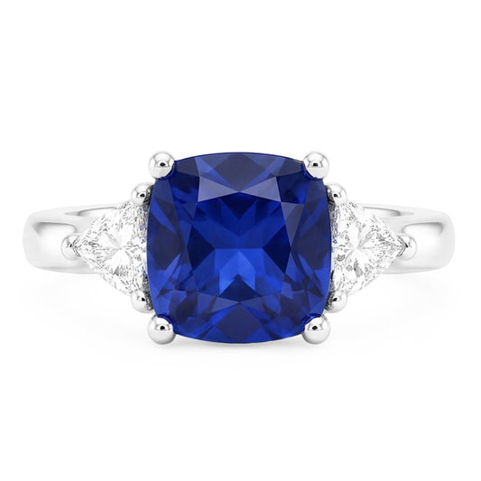 Bague de fiançailles diamant 3 pierres avec un saphir bleu 2.75 carats Nouveau