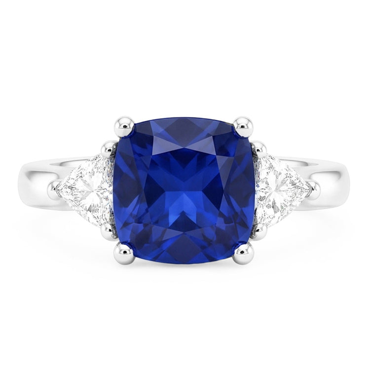 Bague de fiançailles diamant 3 pierres avec un saphir bleu 2.75 carats Nouveau