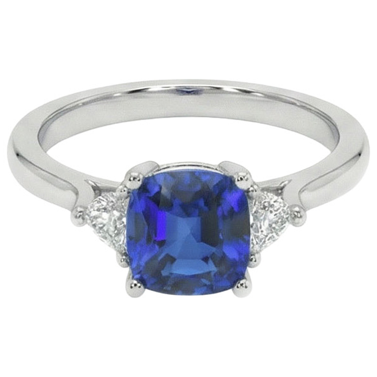 Bague de fiançailles diamant 3 pierres avec un saphir bleu 2.75 carats Nouveau