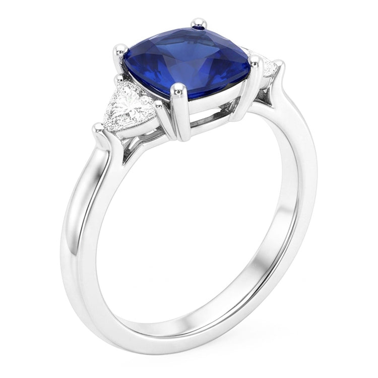 Bague de fiançailles diamant 3 pierres avec un saphir bleu 2.75 carats Nouveau