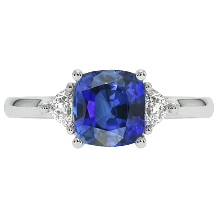 Bague de fiançailles diamant 3 pierres avec un saphir bleu 2.75 carats Nouveau