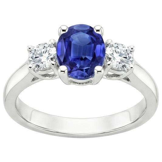 naturel oval saphir 2.50carats bague angle de côté