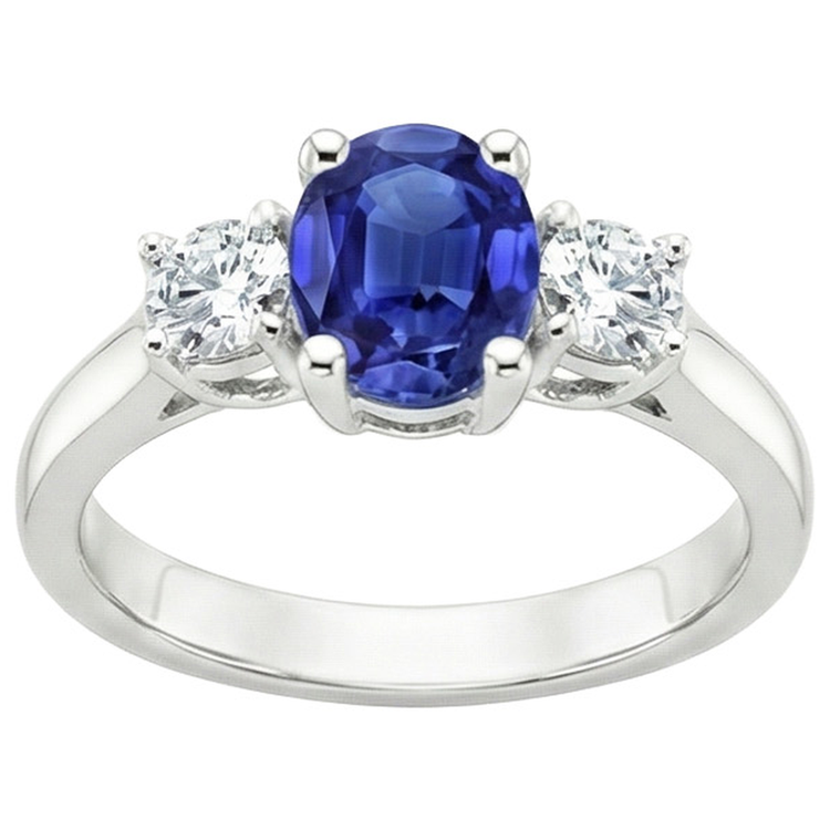 naturel oval saphir 2.50carats bague angle de côté