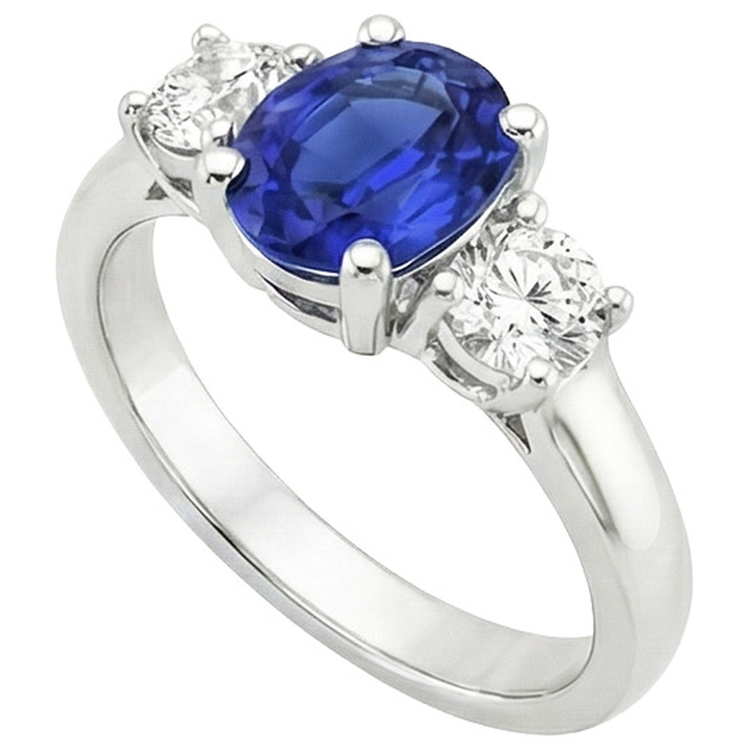 naturel oval saphir 2.50carats bague détail rapproché