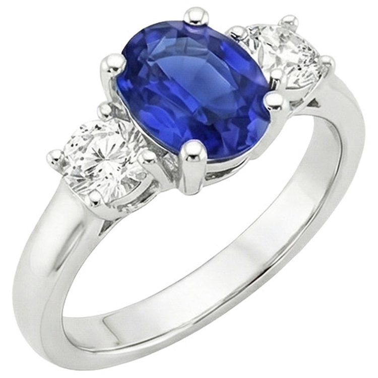 naturel oval saphir 2.50carats bague vue de dessus