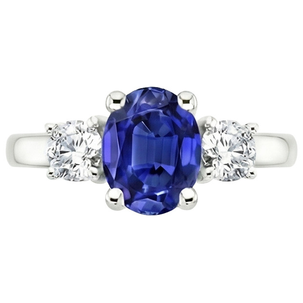 naturel oval saphir 2.50carats bague vue de profil