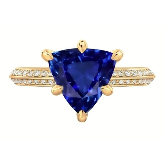 Bague de fiançailles diamant 6 griffes trillion saphir de Ceylan 2.50 carats