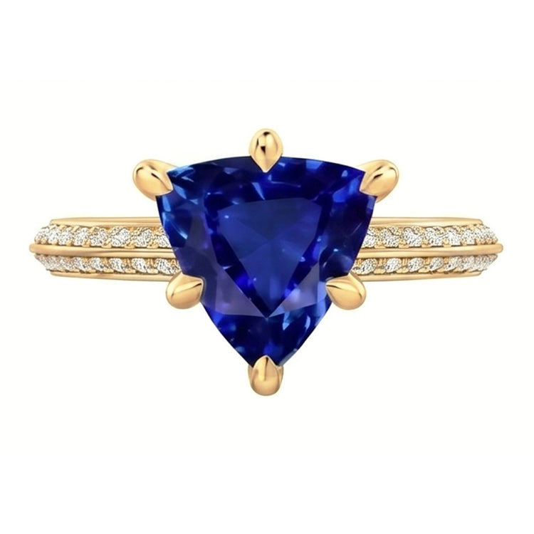 Bague de fiançailles diamant 6 griffes trillion saphir de Ceylan 2.50 carats
