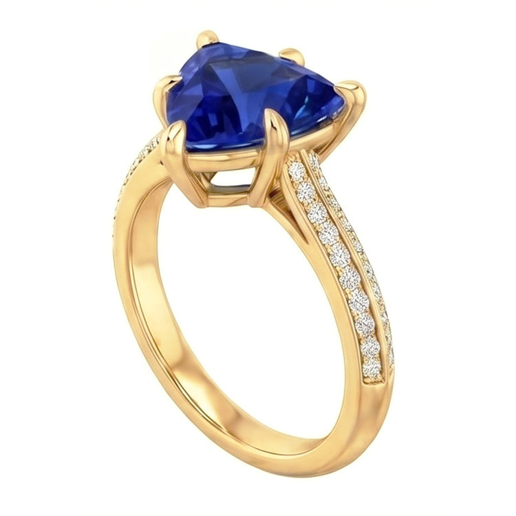 Bague de fiançailles diamant 6 griffes trillion saphir de Ceylan 2.50 carats