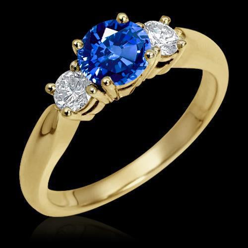 Bague de fiançailles diamant à trois pierres de 1 carat en or jaune 14 carats - HarryChadEnt.FR