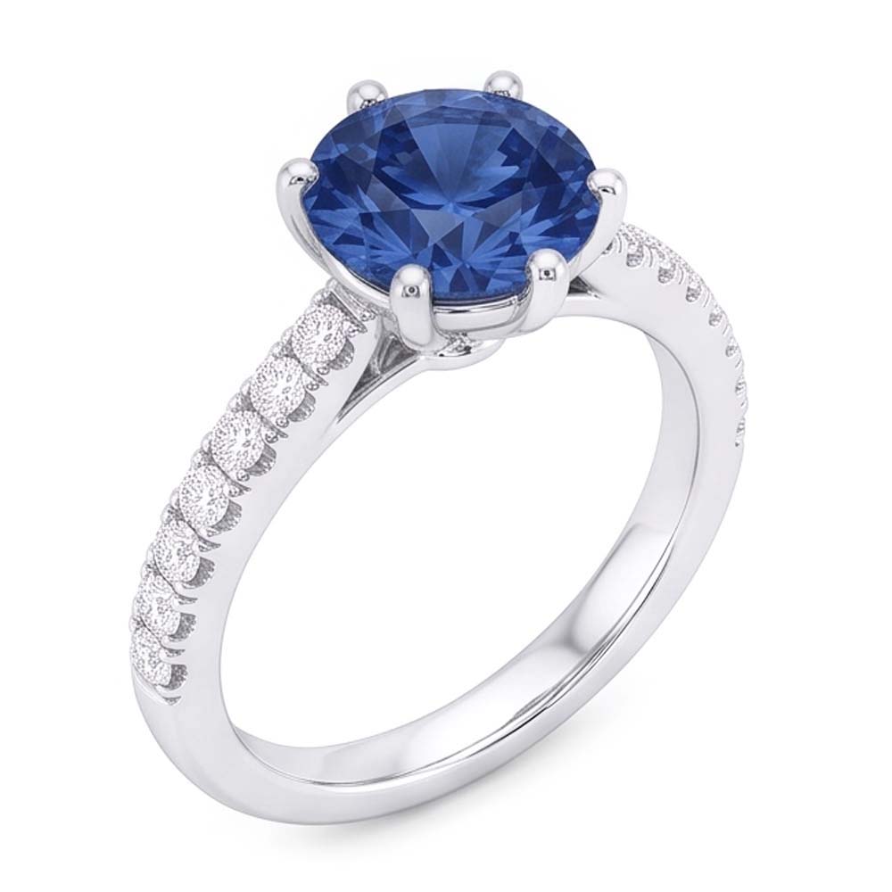 Bague de fiançailles diamant bleu 2 carats 6 griffes pierre précieuse