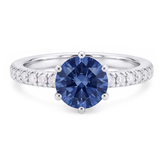 Bague de fiançailles diamant bleu 2 carats 6 griffes pierre précieuse