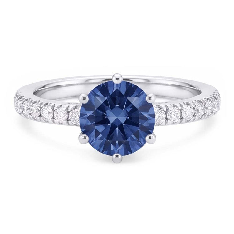 Bague de fiançailles diamant bleu 2 carats 6 griffes pierre précieuse