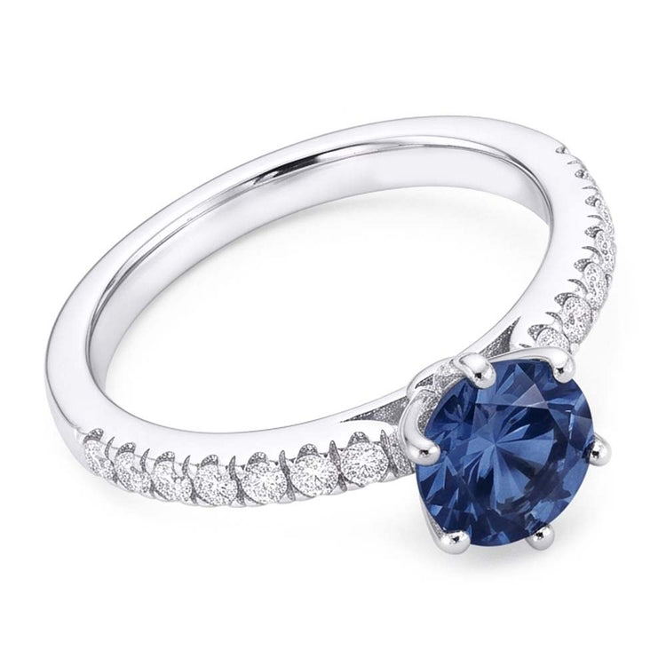 Bague de fiançailles diamant bleu 2 carats 6 griffes pierre précieuse