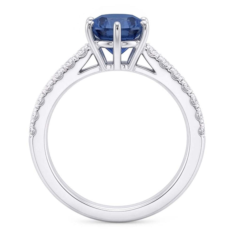Bague de fiançailles diamant bleu 2 carats 6 griffes pierre précieuse