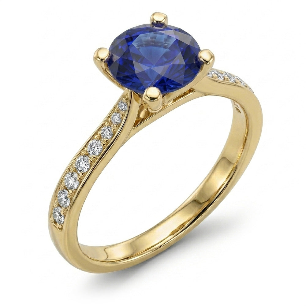 Bague de fiançailles diamant bleu saphir pour femme or jaune 2.50 carats