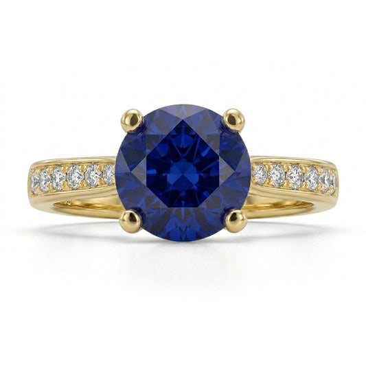 Bague de fiançailles diamant bleu saphir pour femme or jaune 2.50 carats