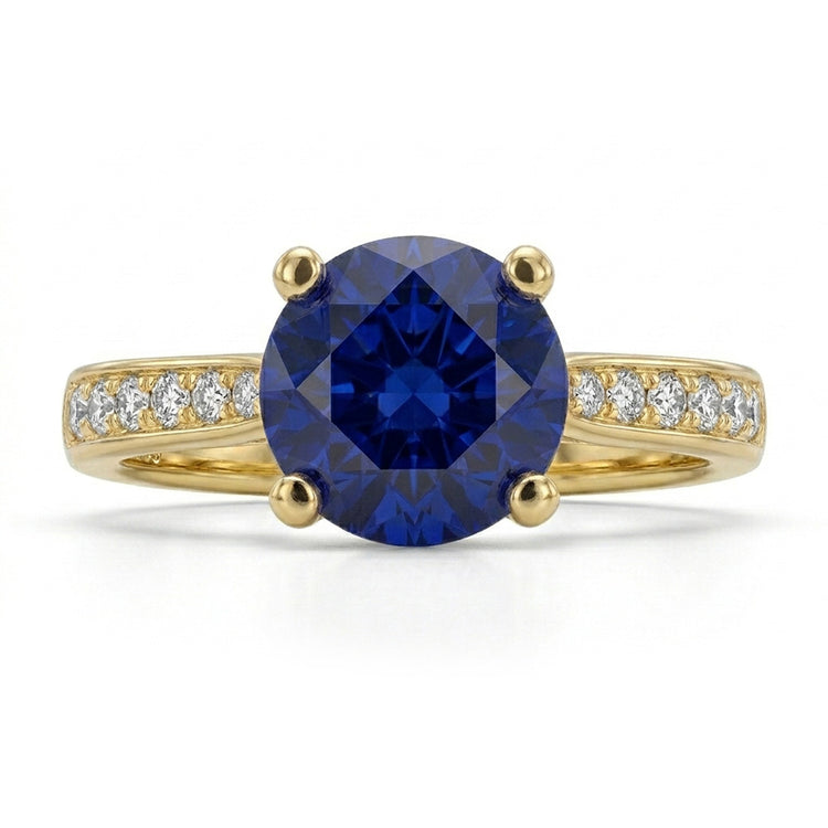 Bague de fiançailles diamant bleu saphir pour femme or jaune 2.50 carats