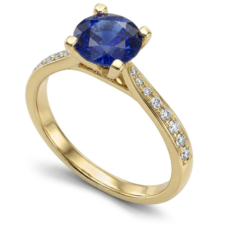 Bague de fiançailles diamant bleu saphir pour femme or jaune 2.50 carats