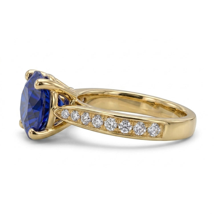 Bague de fiançailles diamant bleu saphir pour femme or jaune 2.50 carats