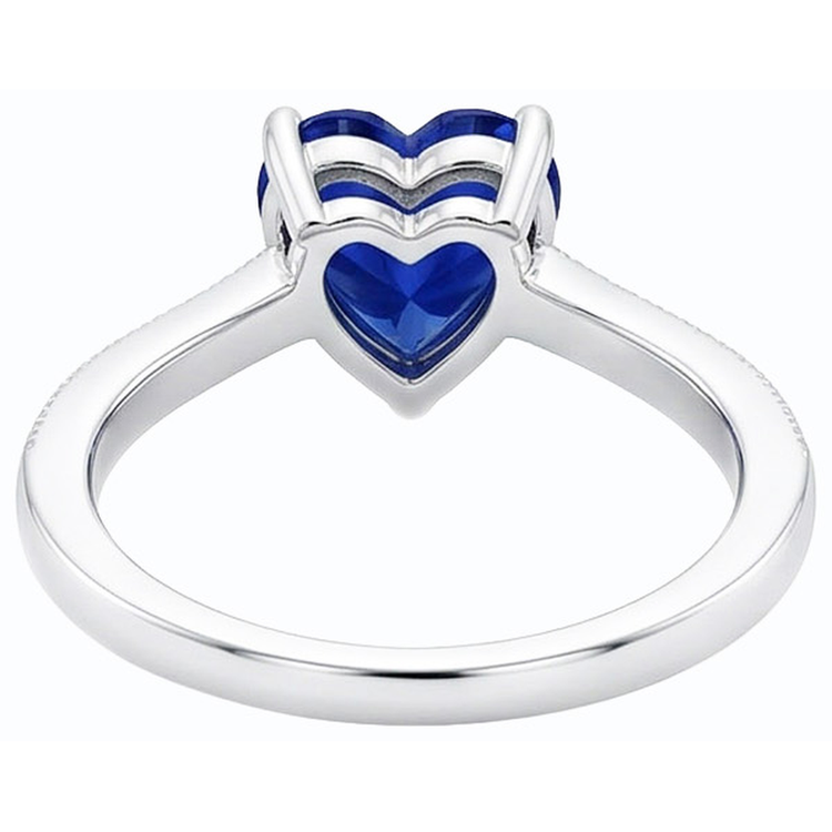 Bague de fiançailles diamant coeur de Ceylan saphir 2 carats tige millegrain