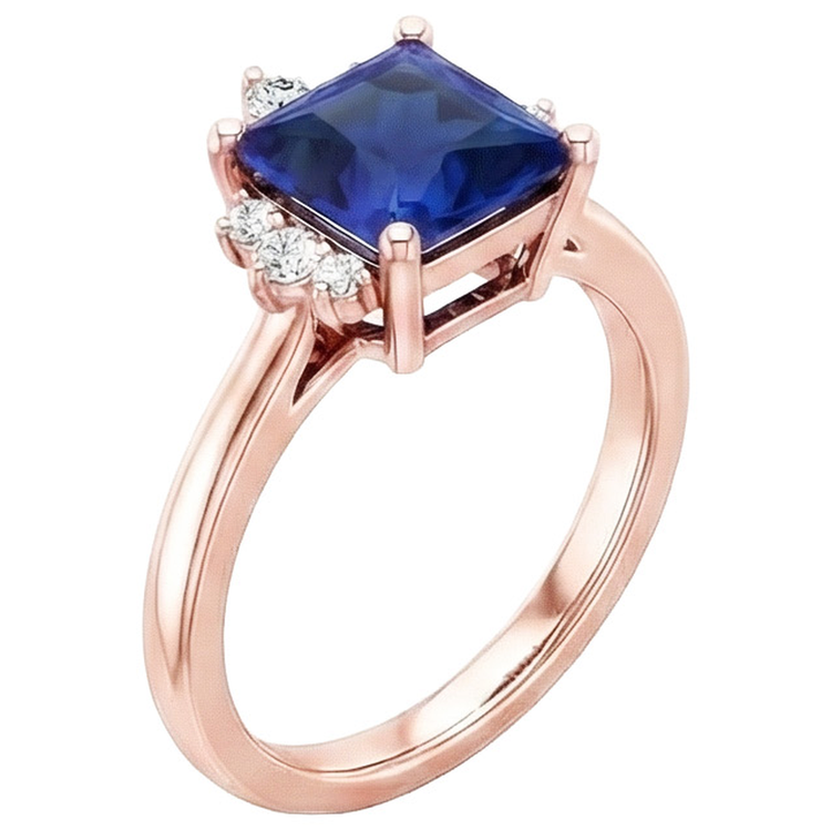 Bague de fiançailles diamant demi halo princesse saphir bleu 5.50 carats